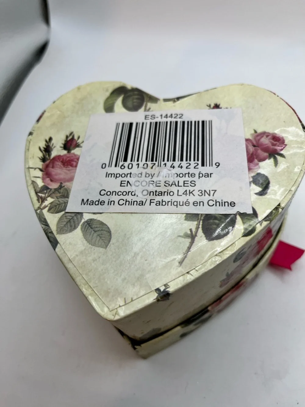 Heart-Shaped Floral Fabric and Cardboard Box with Pink Ribbon